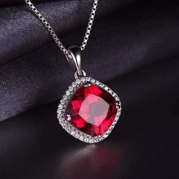 Feshionn IOBI Necklaces Passion Rubellite Cushion Cut 6.8CTW IOBI Precious Gems Halo Pendant Necklace