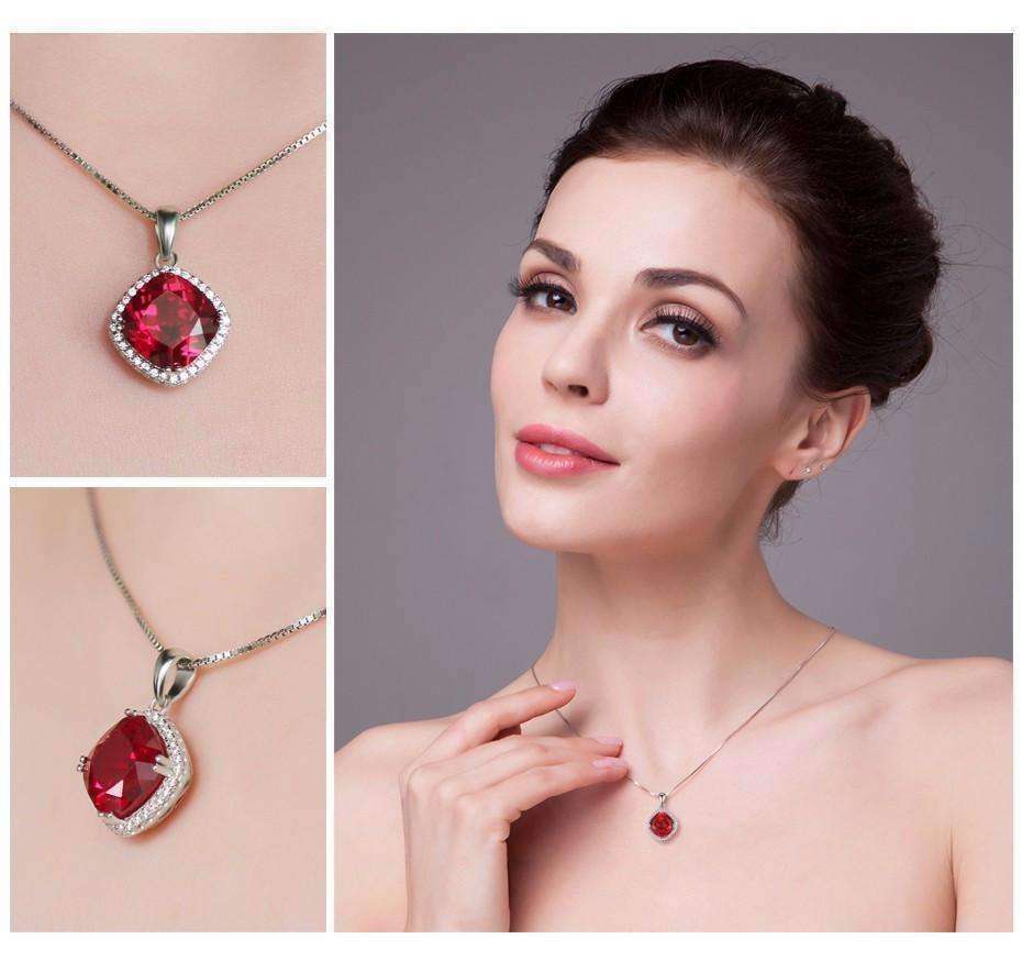 Feshionn IOBI Necklaces Passion Rubellite Cushion Cut 6.8CTW IOBI Precious Gems Halo Pendant Necklace