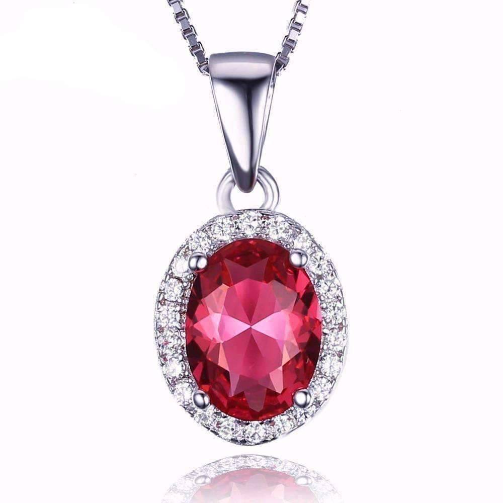 Feshionn IOBI Necklaces Pink Oval Pendant Pink Tourmaline Oval Cut 1.7CT IOBI Precious Gems Halo Pendant Necklace