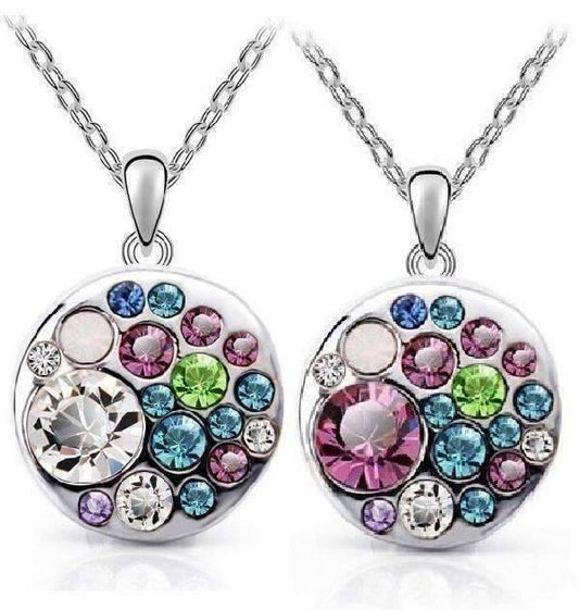 Feshionn IOBI Necklaces Pink Party Confetti Austrian Crystal White Gold Necklace