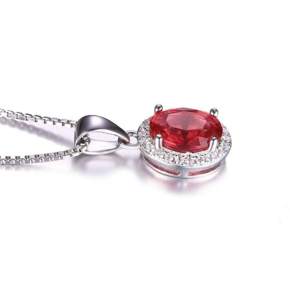 Feshionn IOBI Necklaces Pink Tourmaline Oval Cut 1.7CT IOBI Precious Gems Halo Pendant Necklace