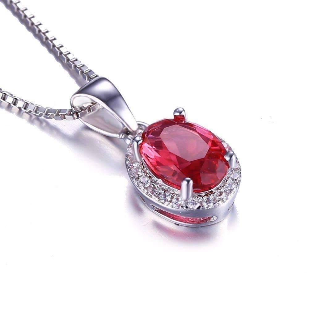 Feshionn IOBI Necklaces Pink Tourmaline Oval Cut 1.7CT IOBI Precious Gems Halo Pendant Necklace