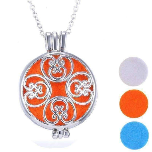 Feshionn IOBI Necklaces Platinum Plated Large Round Filigree Aromatherapy Scent Diffuser Locket Necklace