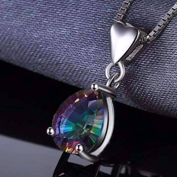 Feshionn IOBI Necklaces Rainbow Fire Genuine Mystic Topaz Pear Cut 2CT IOBI Precious Gems Pendant