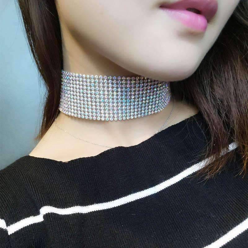 Feshionn IOBI Necklaces Rainbow Jeweled Rhinestone Choker in Four Sizes