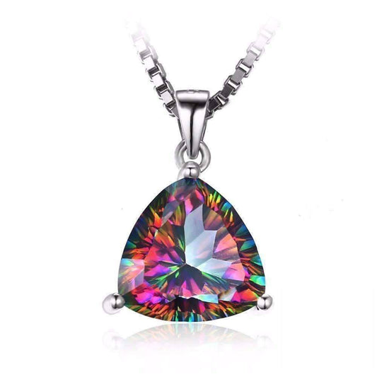 Feshionn IOBI Necklaces Rainbow Pendant Rainbow Fire Genuine Mystic Topaz Trillion Cut 4CT IOBI Precious Gems Pendant Necklace