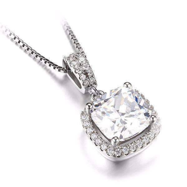 Feshionn IOBI Necklaces Reina 3CT Cushion Cut Halo CZ Pendant Necklace