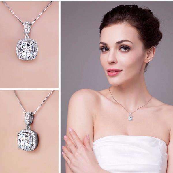 Feshionn IOBI Necklaces Reina 3CT Cushion Cut Halo CZ Pendant Necklace