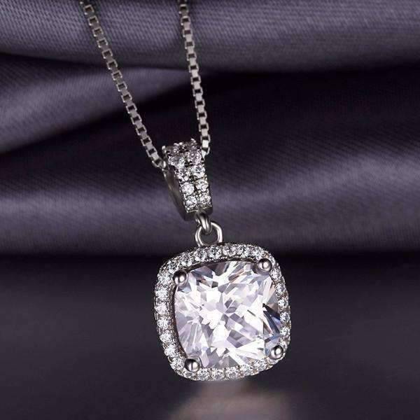 Feshionn IOBI Necklaces Reina 3CT Cushion Cut Halo CZ Pendant Necklace