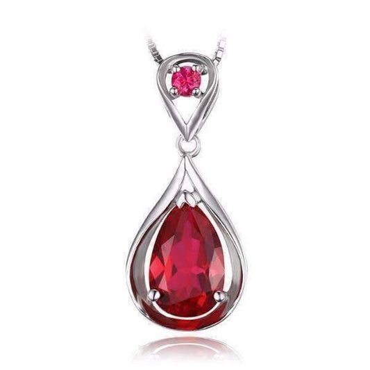 Feshionn IOBI Necklaces Ruby Pendant Gala 3.8CT Pear Drop Simulated Pigeon Blood Ruby IOBI Precious Gems Pendant