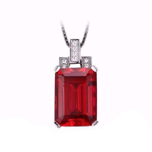 Feshionn IOBI Necklaces Ruby Pendant Heirloom 9CT Emerald Cut Simulated Pigeon Blood Ruby IOBI Precious Gems Pendant