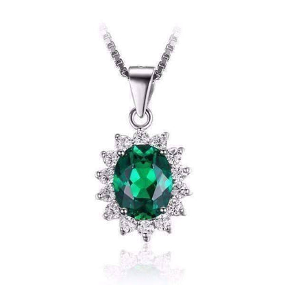 Feshionn IOBI Necklaces Russian Emerald Pendant Russian Halo Oval Cut 2.5CT Nano Simulated Emerald IOBI Precious Gems Pendant Necklace