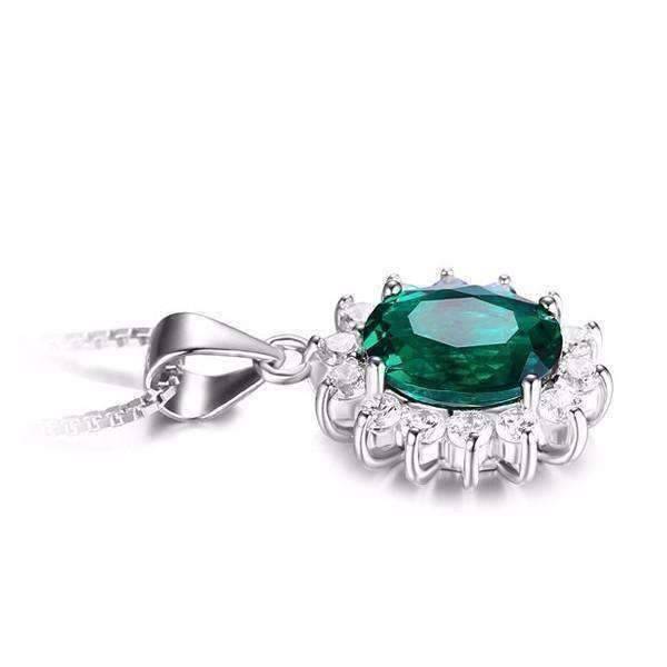 Feshionn IOBI Necklaces Russian Halo Oval Cut 2.5CT Nano Simulated Emerald IOBI Precious Gems Pendant Necklace