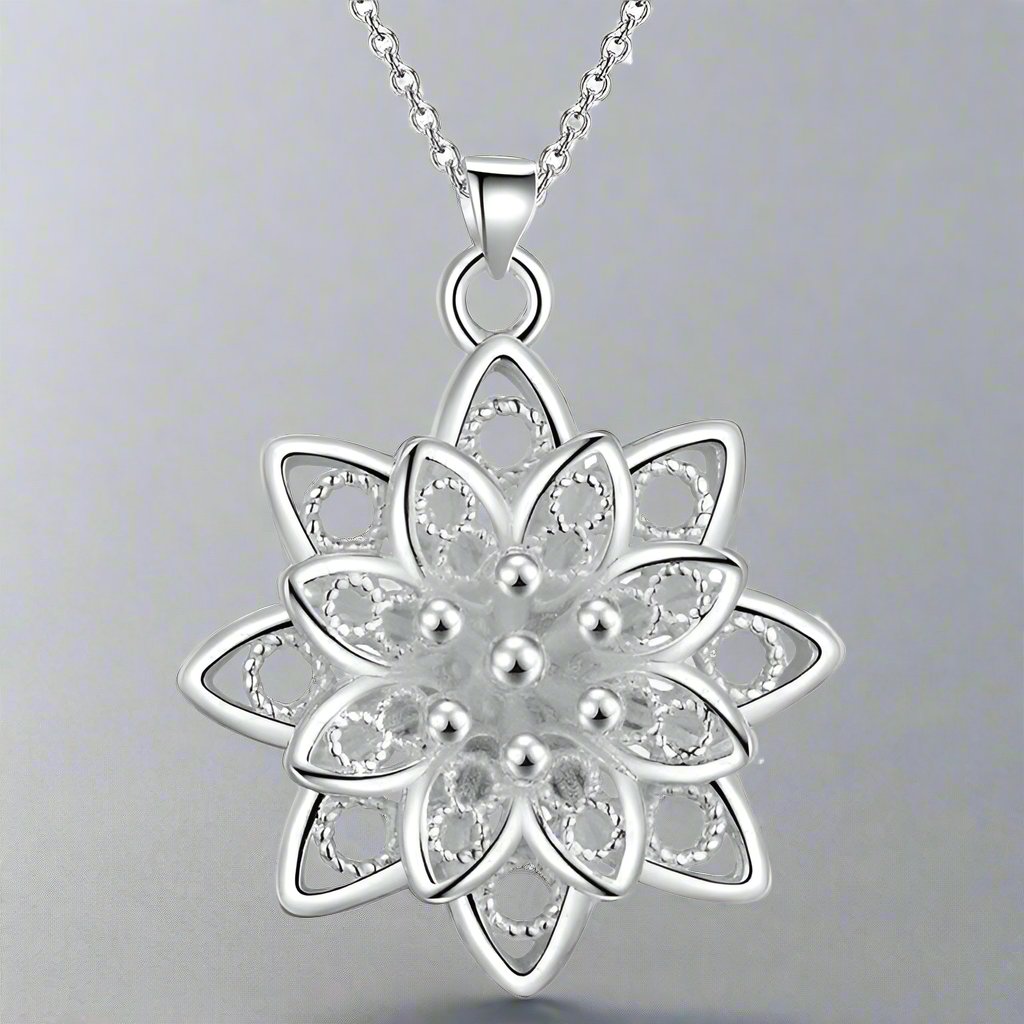 Feshionn IOBI Necklaces Silver Large Sacred Lotus Flower Silver Necklace