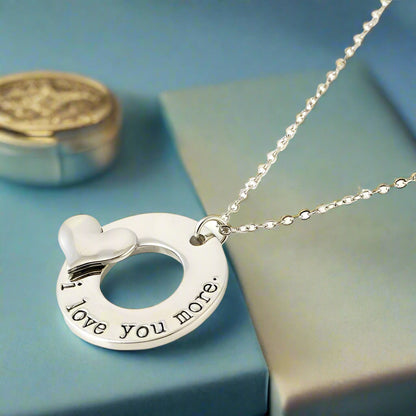 Feshionn IOBI Necklaces Silver ON SALE - "I Love You More" 3D Heart Stamped Charm Necklace