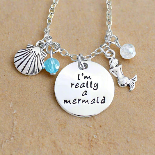 Feshionn IOBI Necklaces Silver ON SALE - "I'm Really A Mermaid" Stamped Pendant & Sea Charm Necklace