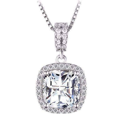 Feshionn IOBI Necklaces Silver Reina 3CT Cushion Cut Halo CZ Pendant Necklace