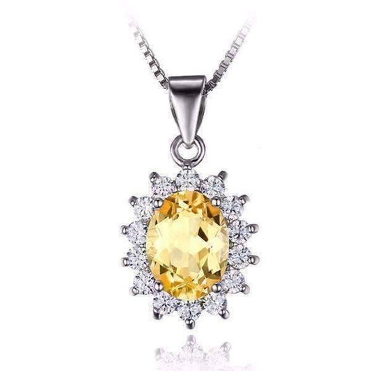 Feshionn IOBI Necklaces Spanish Gold Halo 2.5CT Genuine Citrine IOBI Precious Gems Pendant Necklace