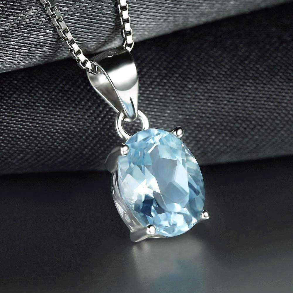 Feshionn IOBI Necklaces Topaz Oval Pendant Ice Blue Genuine Topaz Oval Cut 2CT IOBI Precious Gems Pendant Necklace