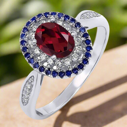 Feshionn IOBI Rings 5.5 Clarice 1.5CT Oval Cut Genuine Rhodolite Garnet IOBI Precious Gems Ring