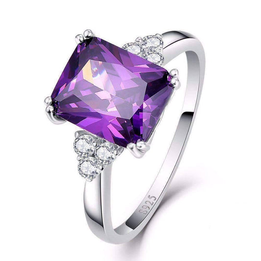 Feshionn IOBI Rings 5.5 Emerald Cut Genuine Amethyst 5.25CT IOBI Precious Gems Ring