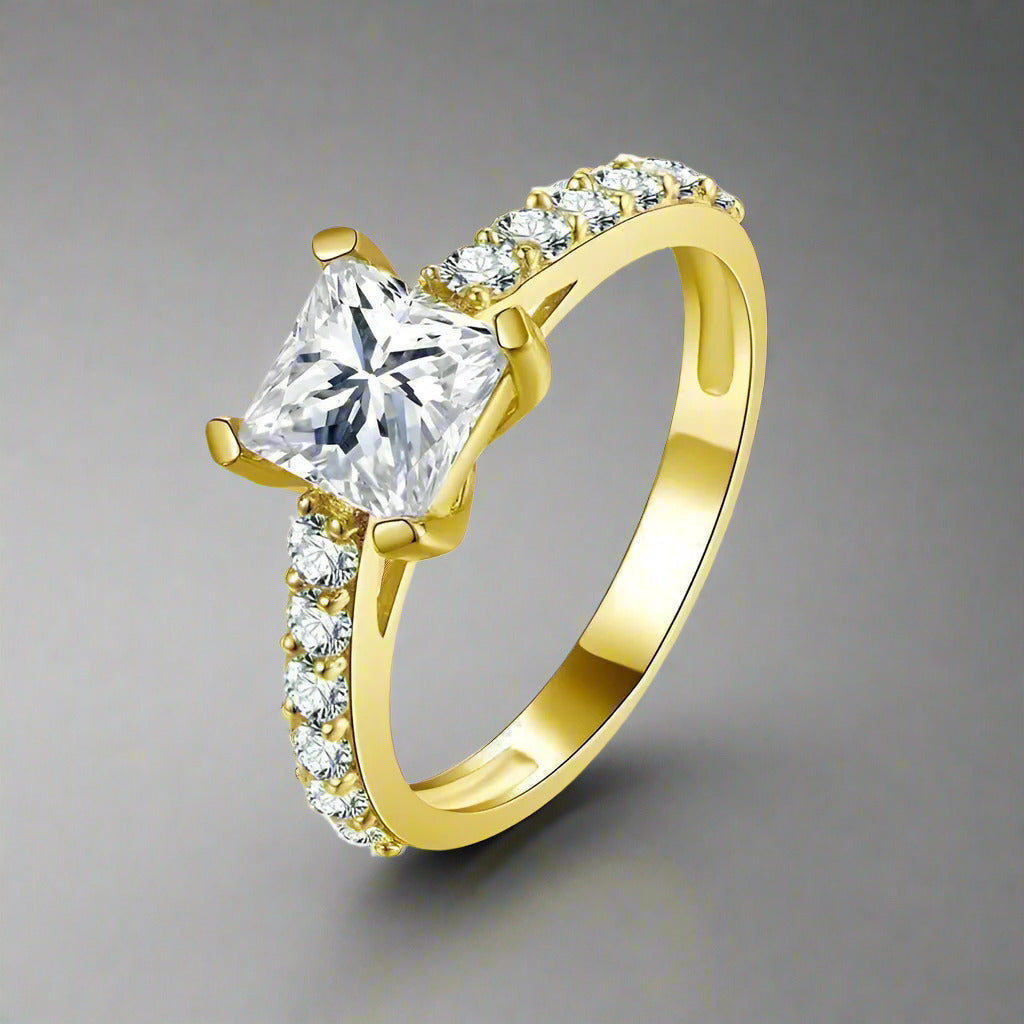 Feshionn IOBI Rings 5 Chantelle 1.25CT Princess Cut Petite Pavé 10K Solid Yellow Gold IOBI Cultured Diamond Ring