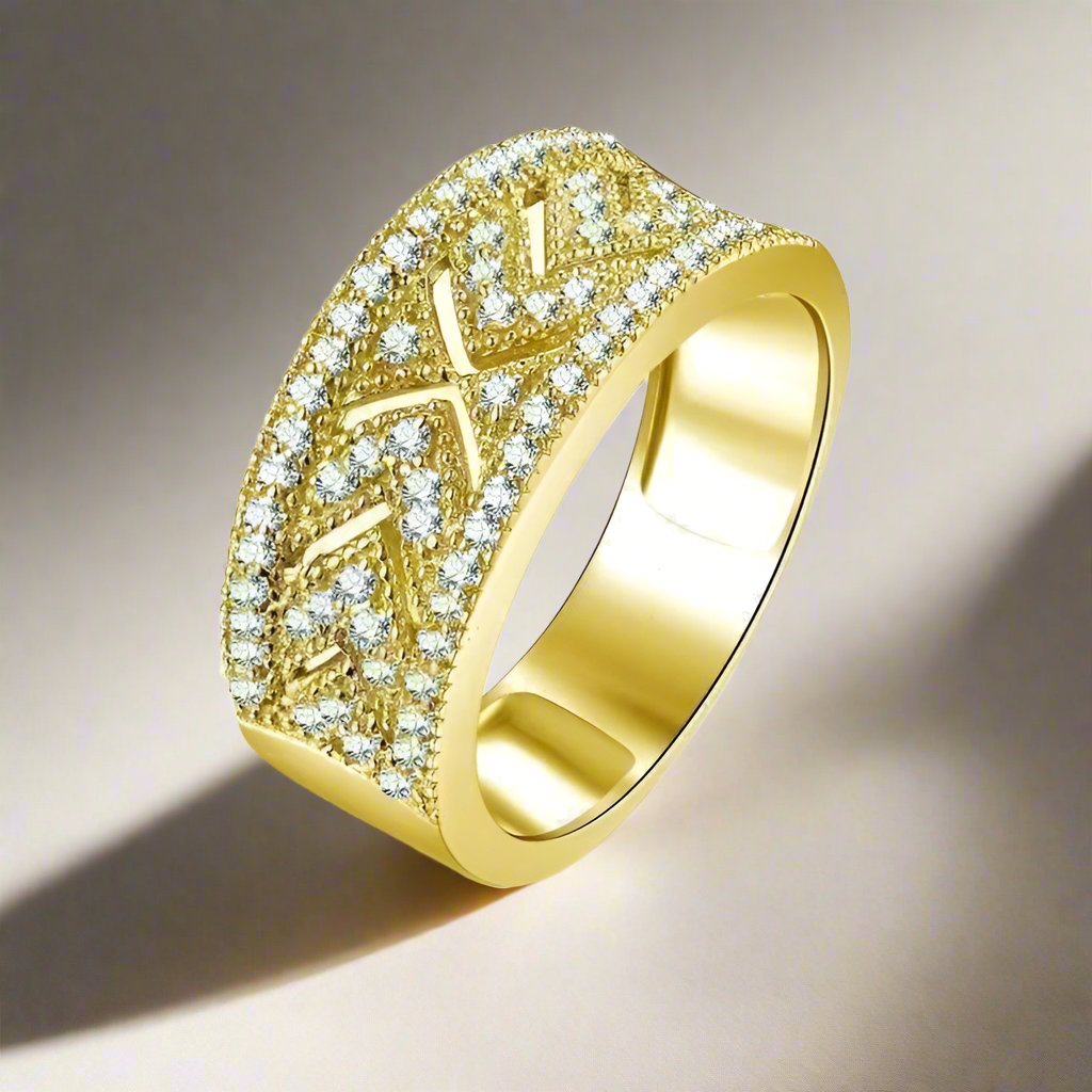 Feshionn IOBI Rings 5 Charlize .38CT Pavé and Filigree 10K Solid Yellow Gold Band IOBI Cultured Diamond Ring