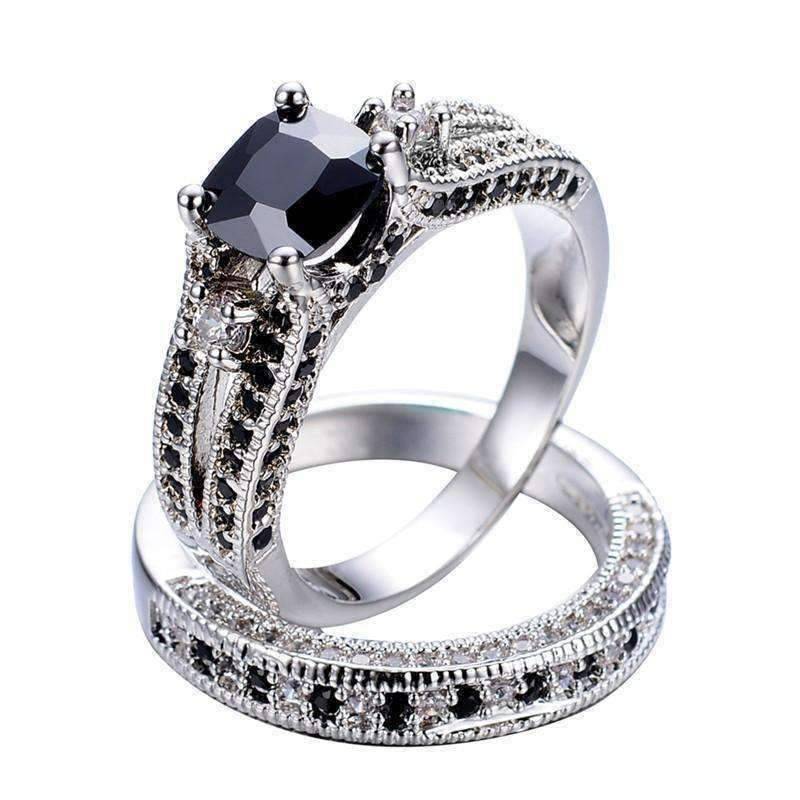 Feshionn IOBI Rings 5 Midnight Rendezvous Black CZ Solitaire Engagement Ring Set