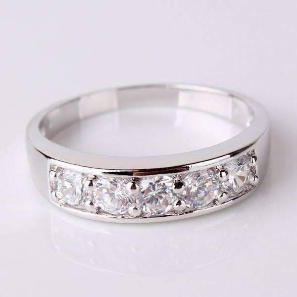 Feshionn IOBI Rings 5 / White Gold J'adore Five Stone Channel Set  1.25 ct CZ Anniversary & Wedding Band Ring