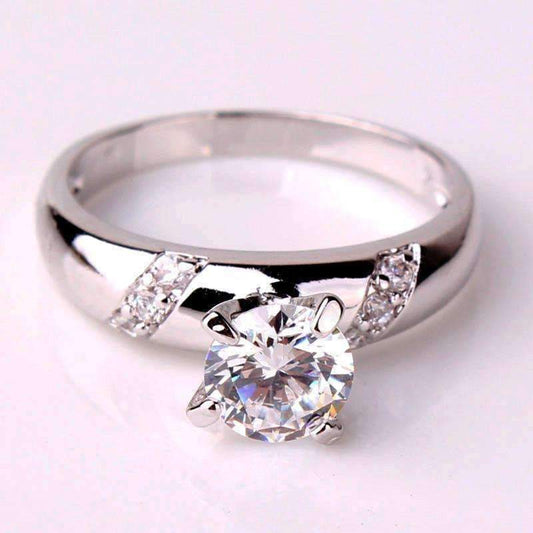 Feshionn IOBI Rings 5 / White Gold Ribbon Inlaid .75ct Swiss CZ Solitaire Engagement Ring