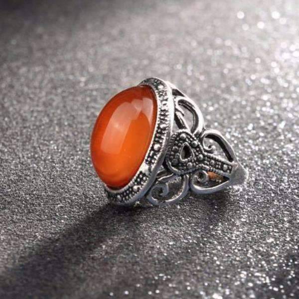 Feshionn IOBI Rings 6 Carnelian Cabochon Silver Cocktail Ring