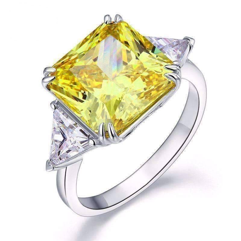 Feshionn IOBI Rings 6 Fancy Canary 8CT Princess Cut Three Stone Ring