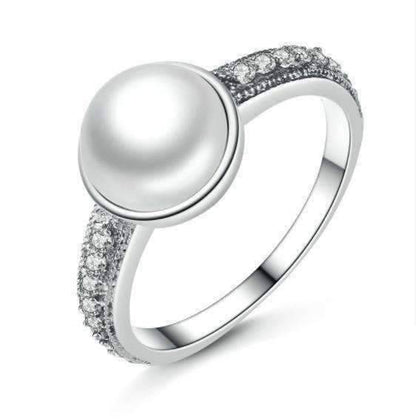 Feshionn IOBI Rings 6 Freshwater Pearl and CZ Sterling Silver Ring