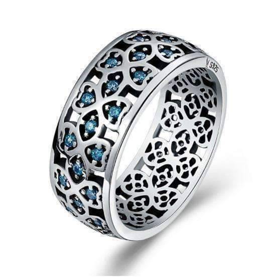 Feshionn IOBI Rings 6 Sweet Blue Clover CZ Sterling Silver Band Ring