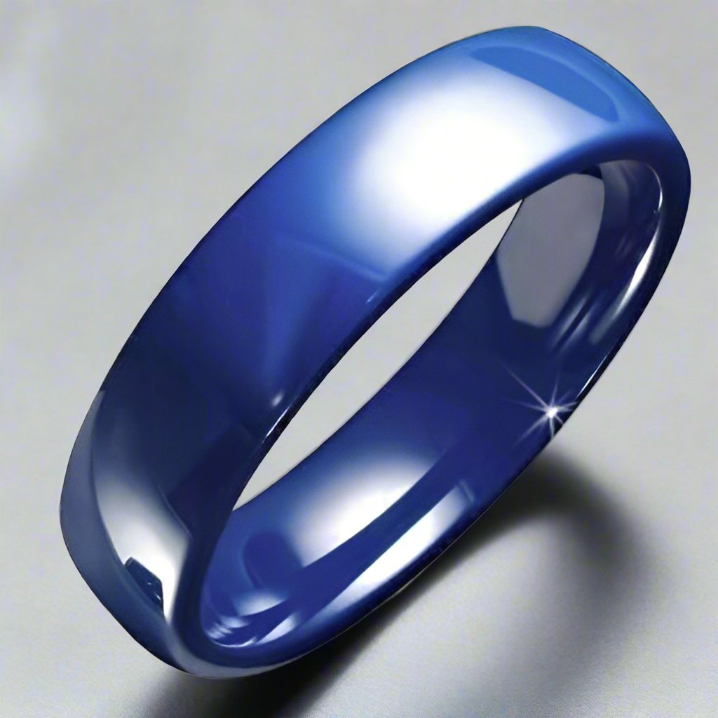 Feshionn IOBI Rings 7.5 Azure Blue Ceramic High Polish Men's Band Ring