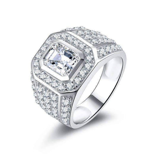 Feshionn IOBI Rings 8 Osiris 2.5CT Emerald Cut Pavé Bezel Set IOBI Cultured Diamond Men's Ring