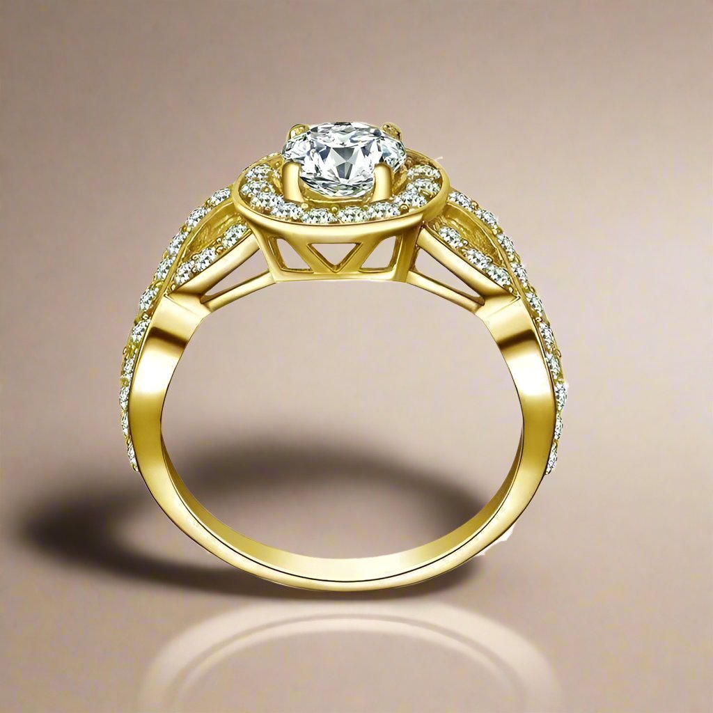 Feshionn IOBI Rings Allura 0.80CT Twisted Halo 10K Solid Yellow Gold IOBI Cultured Diamond Ring