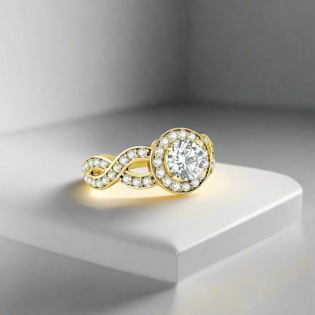 Feshionn IOBI Rings Allura 0.80CT Twisted Halo 10K Solid Yellow Gold IOBI Cultured Diamond Ring