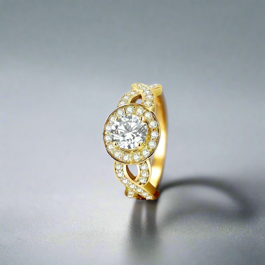 Feshionn IOBI Rings Allura 0.80CT Twisted Halo 10K Solid Yellow Gold IOBI Cultured Diamond Ring