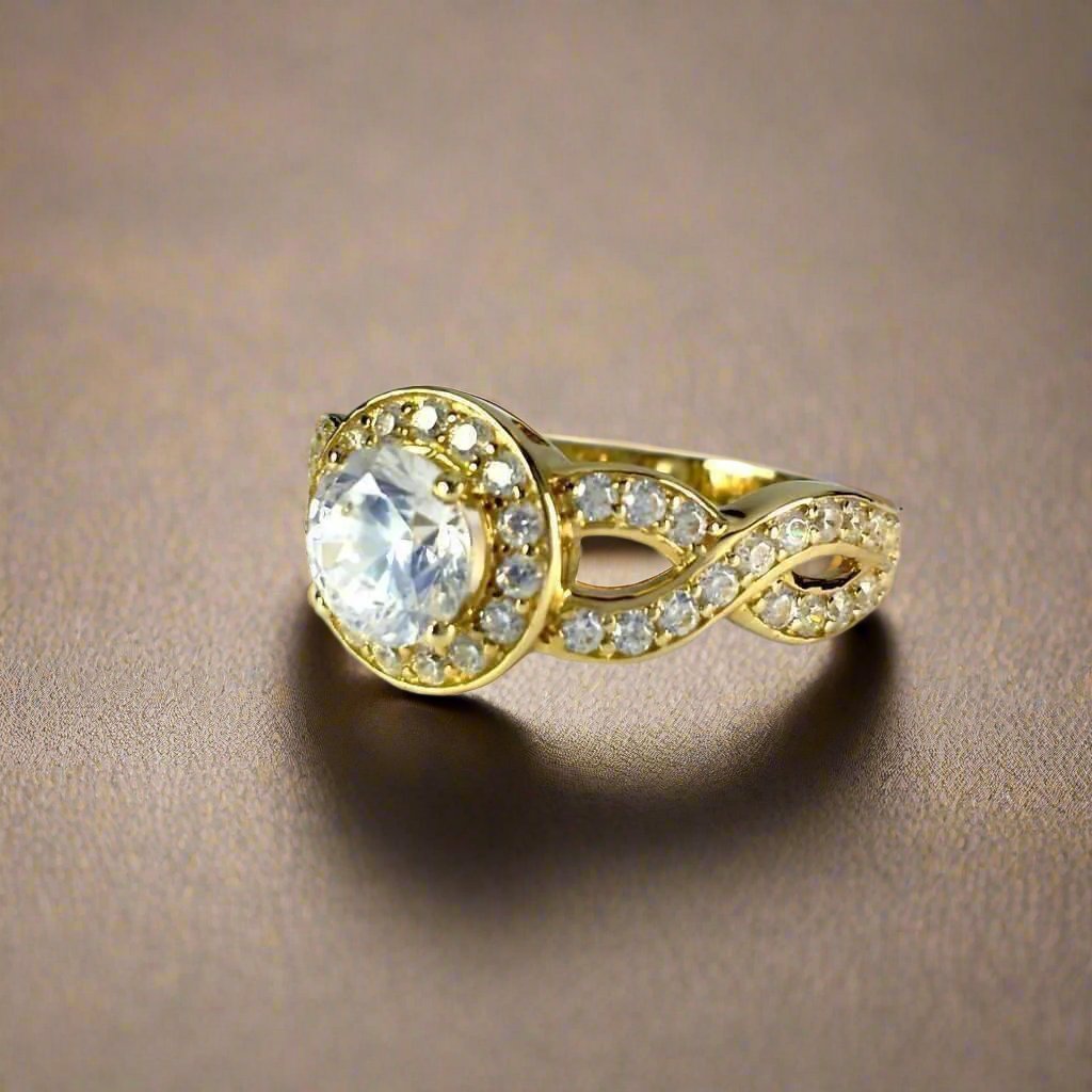 Feshionn IOBI Rings Allura 0.80CT Twisted Halo 10K Solid Yellow Gold IOBI Cultured Diamond Ring