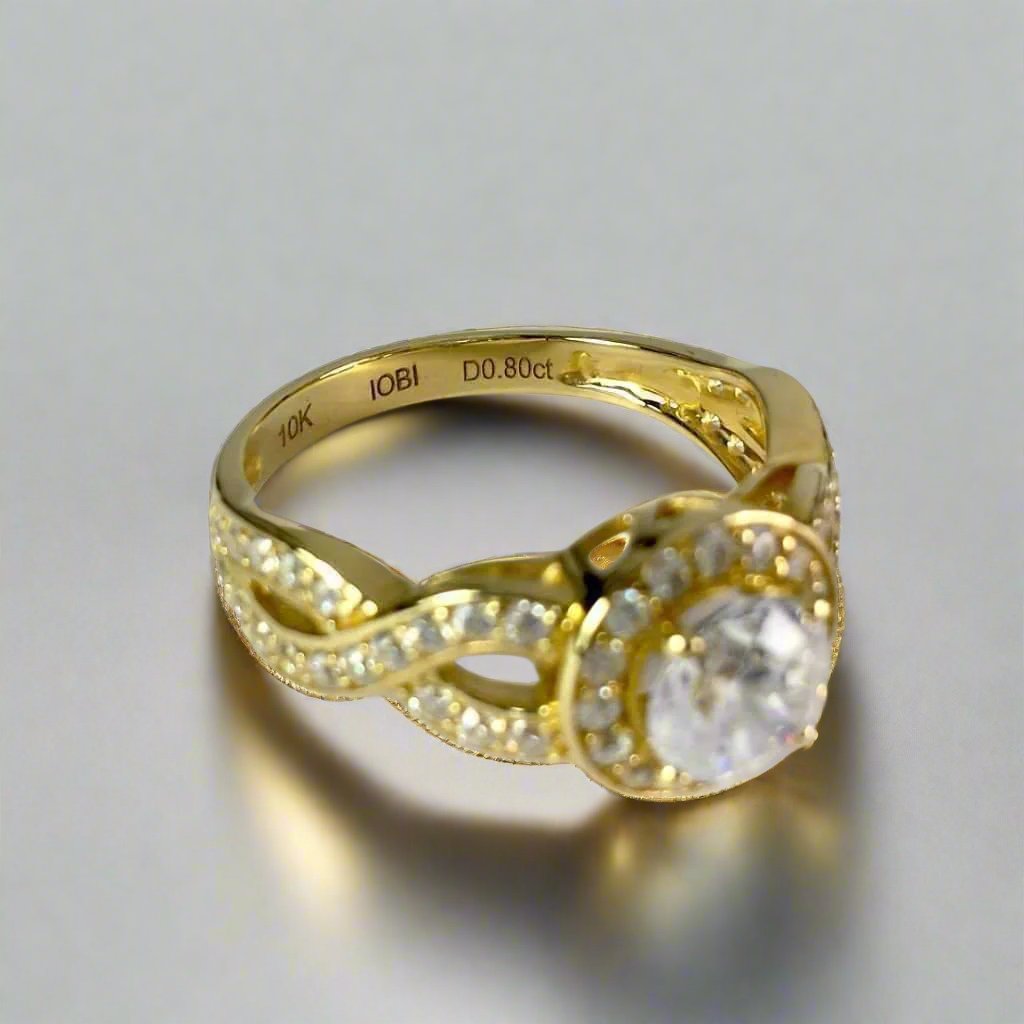 Feshionn IOBI Rings Allura 0.80CT Twisted Halo 10K Solid Yellow Gold IOBI Cultured Diamond Ring