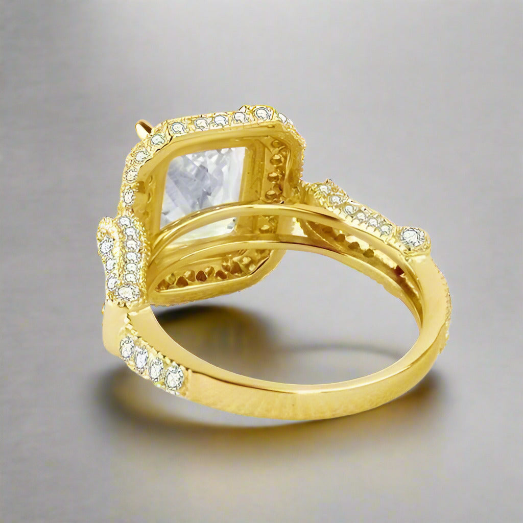 Feshionn IOBI Rings Aurelia D'ora 3CT Emerald Cut Halo 10K Solid Yellow Gold IOBI Cultured Diamond Ring