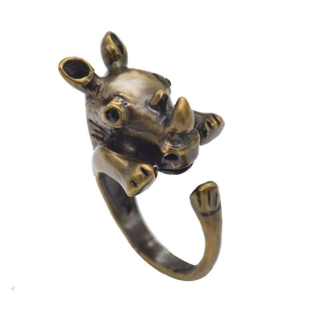 Feshionn IOBI Rings Bronze Safari Friends Rhinocerous Adjustable Animal Wrap Ring