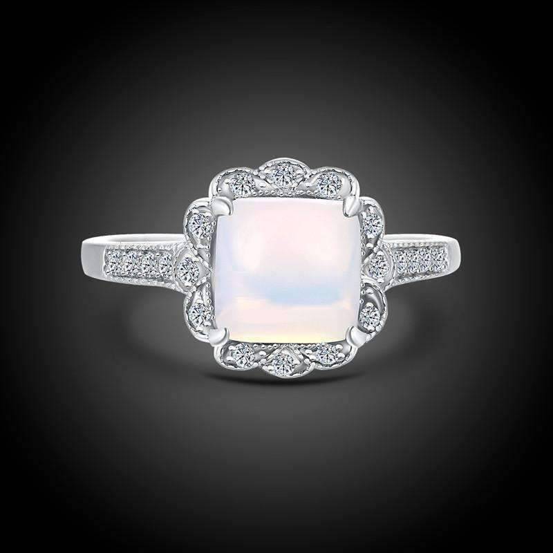 Feshionn IOBI Rings Cabochon White Opal Sterling Silver Ring