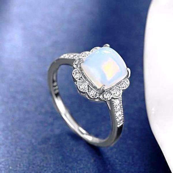 Feshionn IOBI Rings Cabochon White Opal Sterling Silver Ring