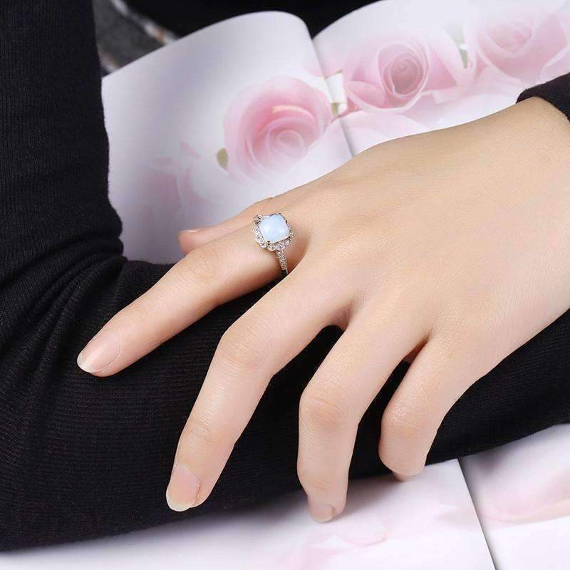 Feshionn IOBI Rings Cabochon White Opal Sterling Silver Ring