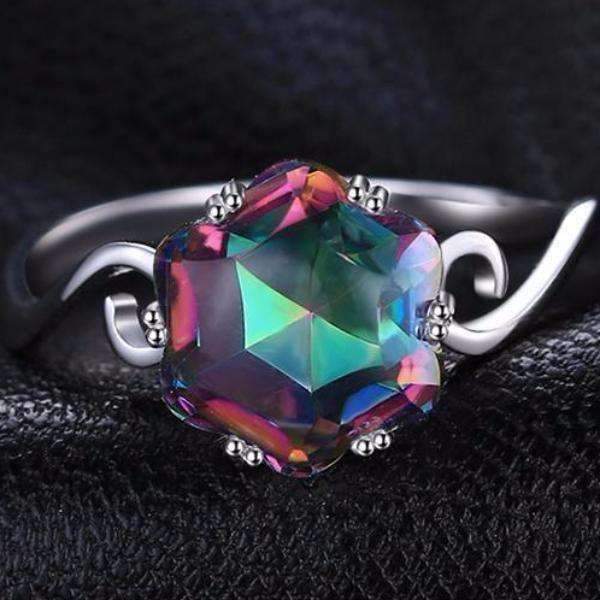 Feshionn IOBI Rings Carnivale 3.2CT Buff Top Crown Rainbow Fire Mystic Topaz IOBI Precious Gems Ring