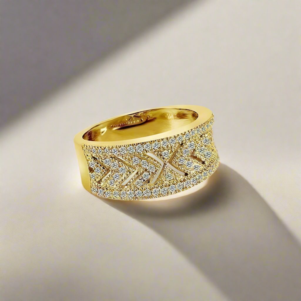 Feshionn IOBI Rings Charlize .38CT Pavé and Filigree 10K Solid Yellow Gold Band IOBI Cultured Diamond Ring