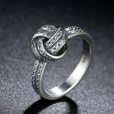 Feshionn IOBI Rings CZ Accented Sterling Silver Love Knot Ring