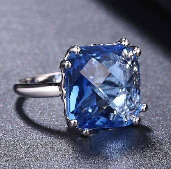 Feshionn IOBI Rings Dreamy Blue Cushion Cut Crystal Ring